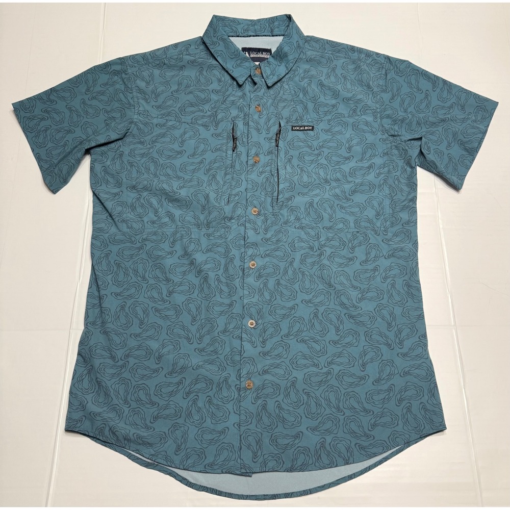 Local Boy Outfitters Mens Oyster Shell Print Fishing Shirt Blue Large